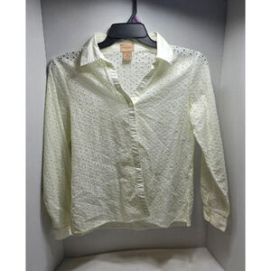 Women's Choices Eyelet Button Down Shirt M Off-White